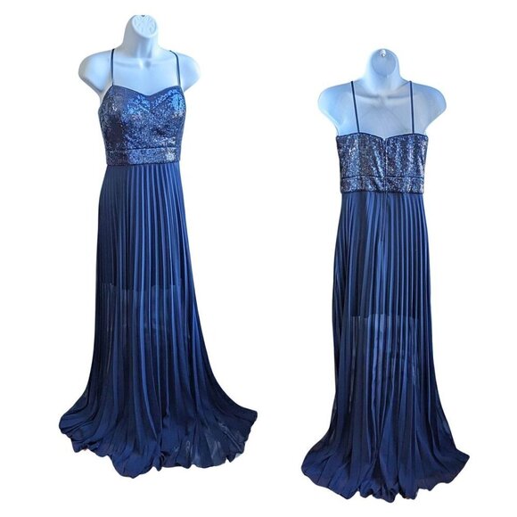 Vintage Y2K CACHE Midnight Blue Lean Column Sequined Mini Maxi Dress Size 8 - Picture 1 of 6